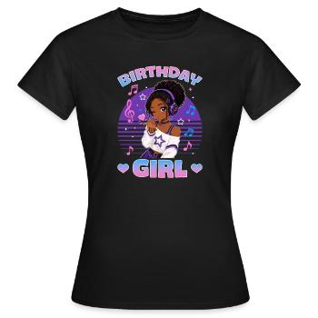 Anime and Music Birthday Chibi Black Girl - Frauen T-Shirt - Schwarz - Vorne - AI Model Female 172 dark (172cm)