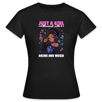 Anime and Music Chibi Black Girl - Frauen T-Shirt - Schwarz - Vorne - AI Model Female 172 dark (172cm)