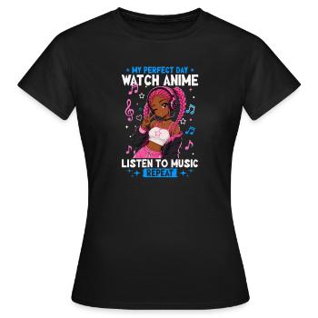 Anime and Music Chibi Black Girl - Frauen T-Shirt - Schwarz - Vorne - AI Model Female 172 dark (172cm)