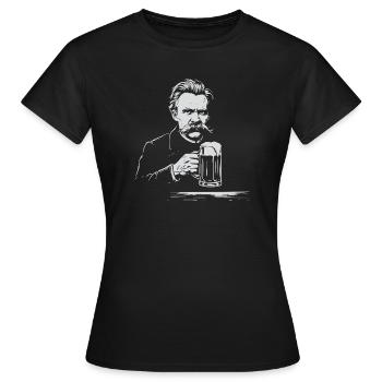 Friedrich Nietzsche trinkt Bier - Frauen T-Shirt - Schwarz - Vorne - AI Model Female 172 dark (172cm)