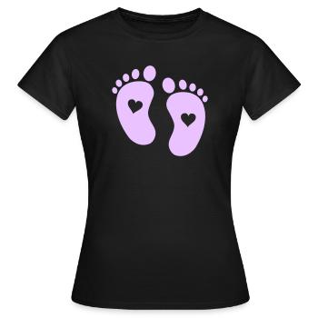 Empreinte de bébé Pattes en Cœur Délicate - T-shirt Femme - noir - Devant - AI Model Female 172 dark (172cm)