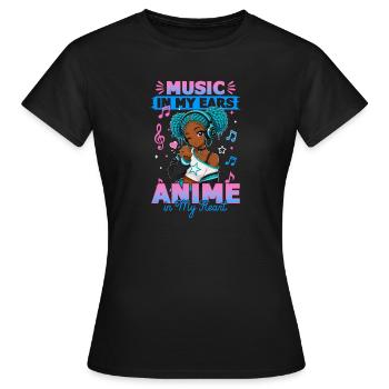 Anime and Music Chibi Black Girl - Frauen T-Shirt - Schwarz - Vorne - AI Model Female 172 dark (172cm)