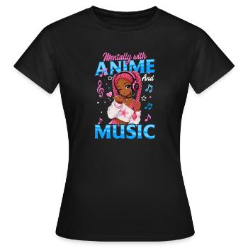 Anime and Music Chibi Black Girl - Frauen T-Shirt - Schwarz - Vorne - AI Model Female 172 dark (172cm)