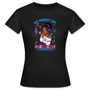 Anime and Music Birthday Chibi Black Girl - Frauen T-Shirt - Schwarz - Vorne - AI Model Female 172 dark (172cm)