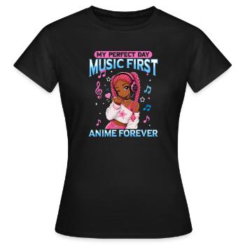 Anime and Music Chibi Black Girl - Frauen T-Shirt - Schwarz - Vorne - AI Model Female 172 dark (172cm)