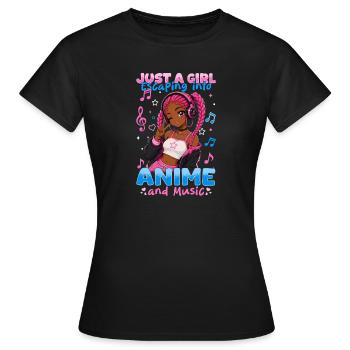 Anime and Music Chibi Black Girl - Frauen T-Shirt - Schwarz - Vorne - AI Model Female 172 dark (172cm)