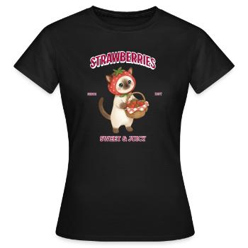 Chat à la fraise sucré et juteux - T-shirt Femme - noir - Devant - AI Model Female 172 dark (172cm)