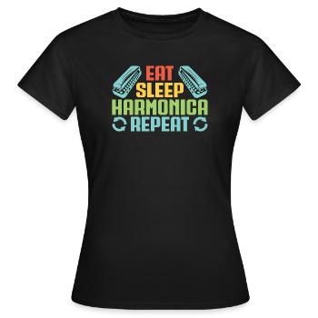 Funny Harmonica Player Eat Sleep Repeat Harmonica - Women's T-Shirt - black - Front - AI Model Female 172 dark (172cm)