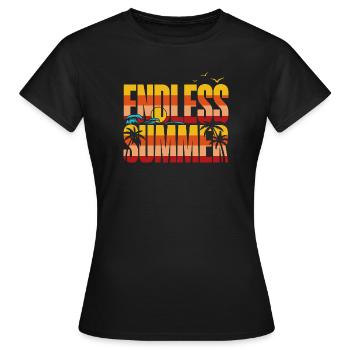  Endless Summer Surf Strand Sonnenuntergang Palmen - Frauen T-Shirt - Schwarz - Vorne - AI Model Female 172 dark (172cm)