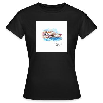 Azzo Coastal Harbour Watercolour Painting - Women's T-Shirt - black - Front - AI Model Female 172 dark (172cm)