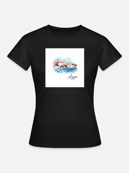 Azzo Coastal Harbour Watercolour Painting - Women's T-Shirt - black
