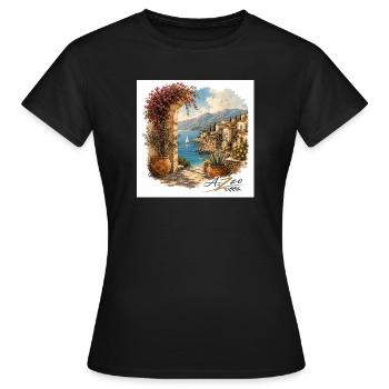 Designer Azzo-Küstenzauber-Blütenbogen am Meer - Frauen T-Shirt - Schwarz - Vorne - AI Model Female 172 dark (172cm)