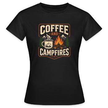 Coffee And Campfires Outdoor Quote - Women's T-Shirt - black - Front - AI Model Female 172 dark (172cm)