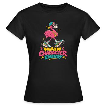 Citation du personnage principal sur l’énergie du flamant rose - T-shirt Femme - noir - Devant - AI Model Female 172 dark (172cm)