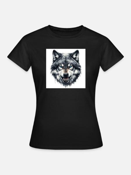 Blauer Wolfkopf Aquarell - Frauen T-Shirt - Schwarz