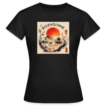 Asiensonne: Abendrot am Lotussee - Frauen T-Shirt - Schwarz - Vorne - AI Model Female 172 dark (172cm)