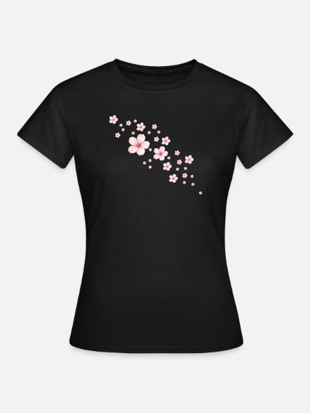 Zarte Kirschblüten Illustration  - Frauen T-Shirt - Schwarz