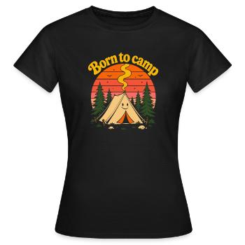 Born To Camp Retro 70s Sunset Cute Tent - Women's T-Shirt - black - Front - AI Model Female 172 dark (172cm)