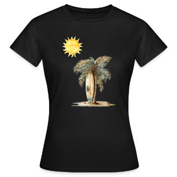 Scène de la planche de surf Sunlit Palm - T-shirt Femme - noir - Devant - AI Model Female 172 dark (172cm)