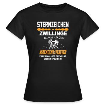 Sternzeichen Zwillinge – Aszendent Perfekt - Frauen T-Shirt - Schwarz - Vorne - AI Model Female 172 dark (172cm)