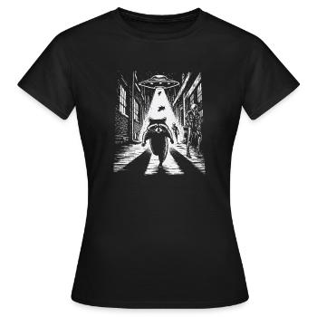 Fusée des Gardiens du raton laveur OVNI sous un lampadaire - T-shirt Femme - noir - Devant - AI Model Female 172 dark (172cm)