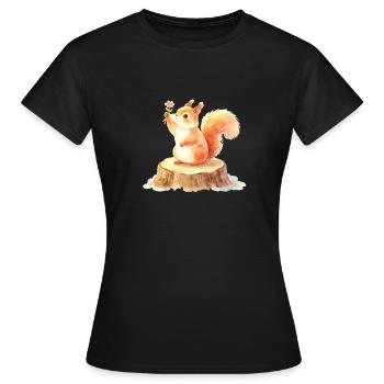 Un mignon écureuil fleuri dans la forêt printanière - T-shirt Femme - noir - Devant - AI Model Female 172 dark (172cm)