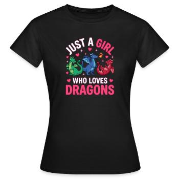 Juste une fille amoureuse des dragons - T-shirt Femme - noir - Devant - AI Model Female 172 dark (172cm)
