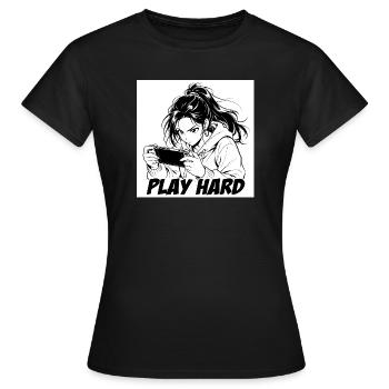 Play Hard Manga Gamer - Women's T-Shirt - black - Front - AI Model Female 172 dark (172cm)