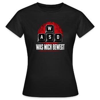  ASDF Was Mich Bewegt Tastatur Gamer Computer Nerd - Frauen T-Shirt - Schwarz - Vorne - AI Model Female 172 dark (172cm)