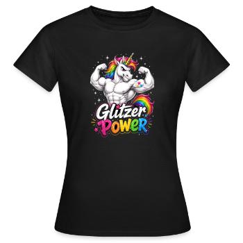 Pouvoir Pailleté Licorne Forte avec Arc-en-ciel - T-shirt Femme - noir - Devant - AI Model Female 172 dark (172cm)