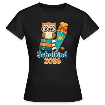 Schulkind 2026 Eule Einschulung - Frauen T-Shirt - Schwarz - Vorne - AI Model Female 172 dark (172cm)