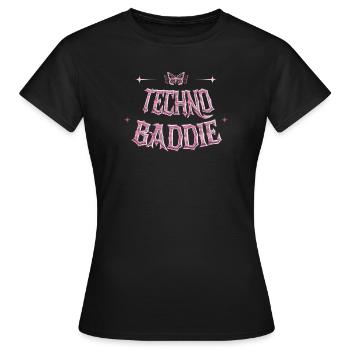 Techno Baddie Outfit - Rave Festival Techno Girl - Women's T-Shirt - black - Front - AI Model Female 172 dark (172cm)