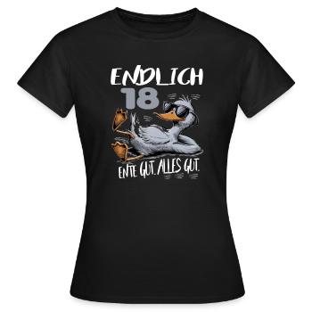 Geburtstag Ente Gut Alles Gut 18 Jahre Comic - Frauen T-Shirt - Schwarz - Vorne - AI Model Female 172 dark (172cm)