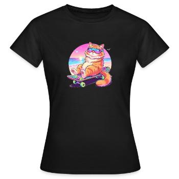 Cat Skateboard Sunglasses - Women's T-Shirt - black - Front - AI Model Female 172 dark (172cm)