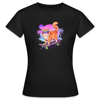 Retro Synthwave Cat Skateboard - Women's T-Shirt - black - Front - AI Model Female 172 dark (172cm)