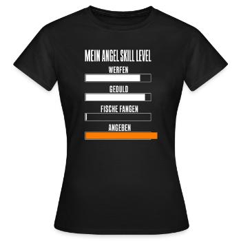 Mein Angel Skill Level Lustiges Angler Motiv mit - Frauen T-Shirt - Schwarz - Vorne - AI Model Female 172 dark (172cm)