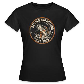 Retired And Reeling 2026 Retirement Angler Motif - Women's T-Shirt - black - Front - AI Model Female 172 dark (172cm)