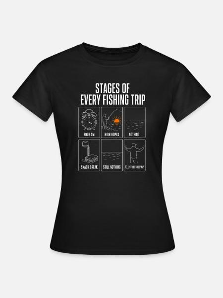 Stages Of Every Fishing Trip Lustiges Angler Motiv - Dame-T-shirt - sort