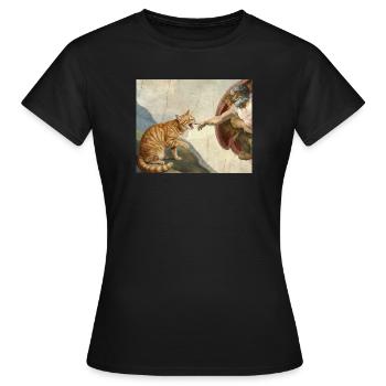 Cat Slaps God's Hand Funny Cats Meme - Women's T-Shirt - black - Front - AI Model Female 172 dark (172cm)