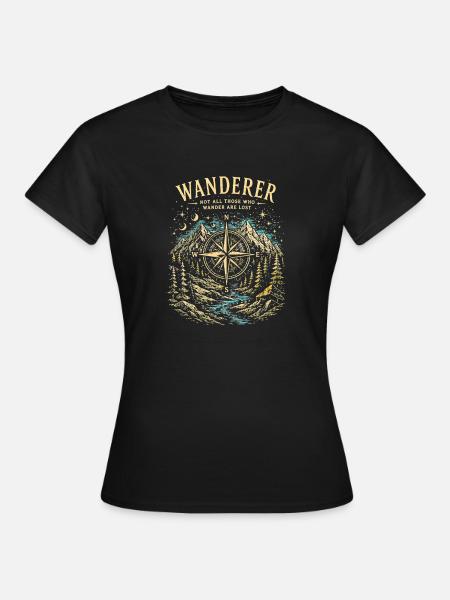 Wanderer-Kompass-Wanderabenteuer - Frauen T-Shirt - Schwarz