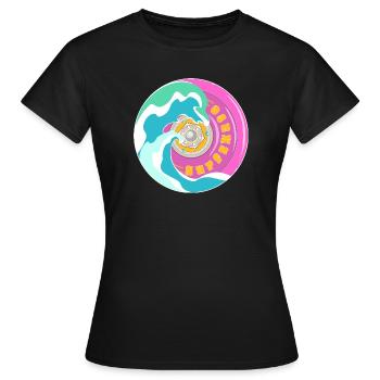 Motif surfskate en rose jaune avec des vagues - T-shirt Femme - noir - Devant - AI Model Female 172 dark (172cm)