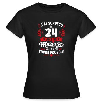 40 Ans de Mariage: Super Pouvoir - T-shirt Femme - noir - Devant - AI Model Female 172 dark (172cm)