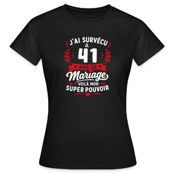41 ans de mariage: super pouvoir - T-shirt Femme - noir - Devant - AI Model Female 172 dark (172cm)