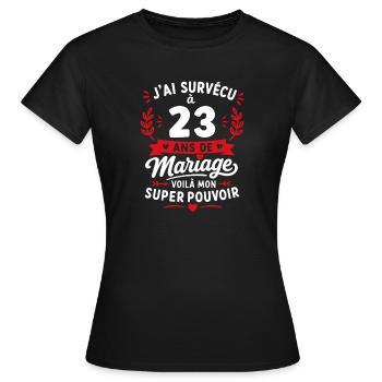 J'ai survécu à 23 ans de mariage - T-shirt Femme - noir - Devant - AI Model Female 172 dark (172cm)