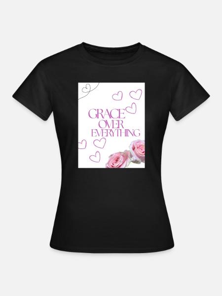 Gnade über alles Blumenherzen - Frauen T-Shirt - Schwarz