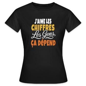 T-shirt Humour Comptable : Les Chiffres Ça Dépend - T-shirt Femme - noir - Devant - AI Model Female 172 dark (172cm)