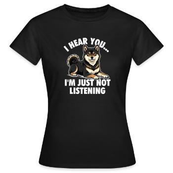 Je t’entends ne pas écouter, Shiba Inu - T-shirt Femme - noir - Devant - AI Model Female 172 dark (172cm)