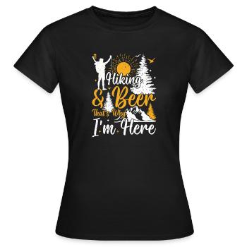 Randonnée et bière, c’est pour ça que je suis là - Randonnée drôle - T-shirt Femme - noir - Devant - AI Model Female 172 dark (172cm)