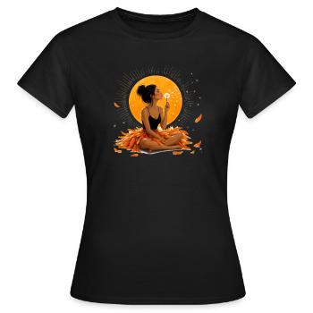 Femme méditant avec des pissenlits sous l’orange - T-shirt Femme - noir - Devant - AI Model Female 172 dark (172cm)