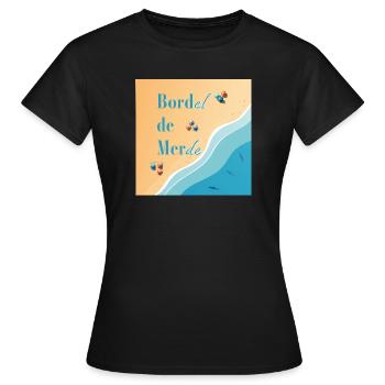 Plage pastel et vagues azur - T-shirt Femme - noir - Devant - AI Model Female 172 dark (172cm)